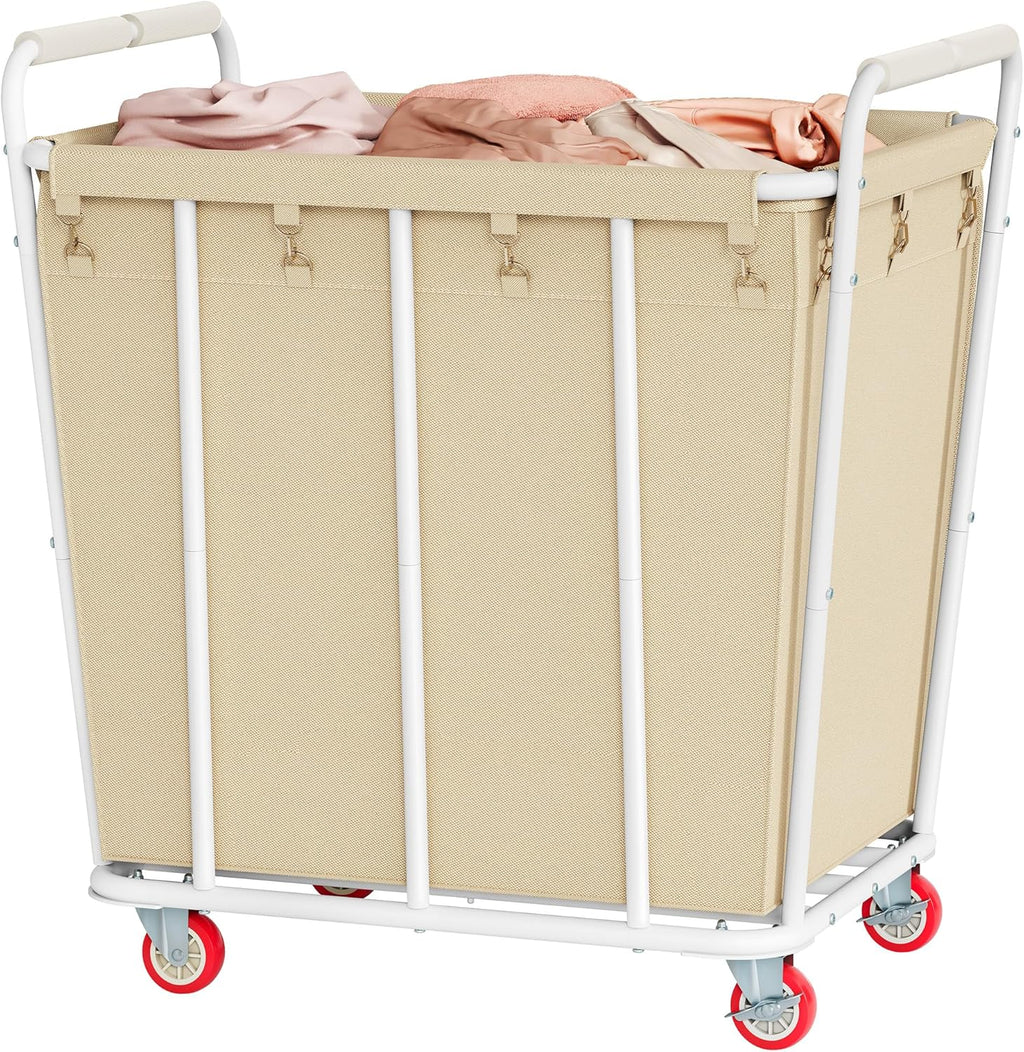 Hoctieon Large Laundry Cart with Wheels, 400L Heavy Duty Laundry Basket Organizer, Rolling Hamper Sorter for Clothes Storage, Industrial Dirty Clothes Hamper for Home & Hotel, Beige
