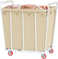 Hoctieon Large Laundry Cart with Wheels, 400L Heavy Duty Laundry Basket Organizer, Rolling Hamper Sorter for Clothes Storage, Industrial Dirty Clothes Hamper for Home & Hotel, Beige