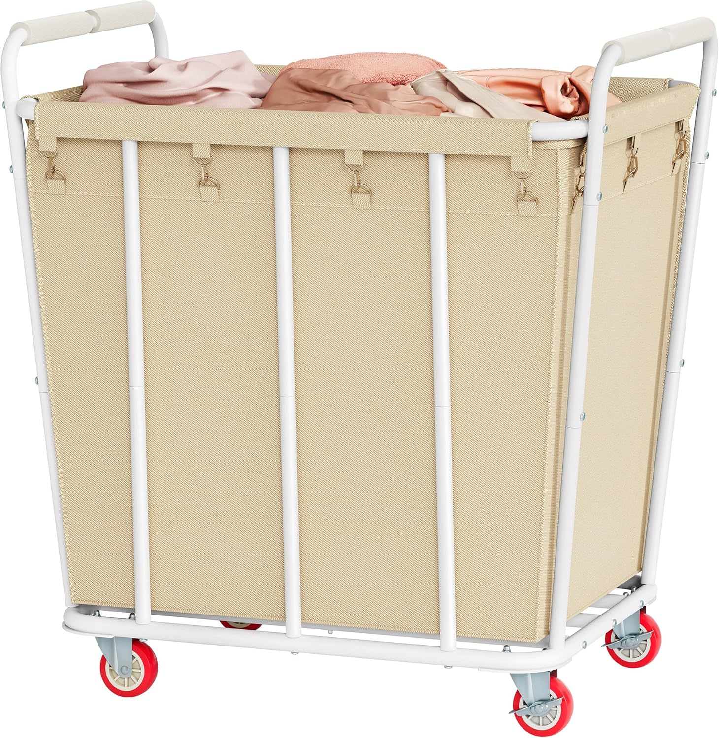 Hoctieon Large Laundry Cart with Wheels, 400L Heavy Duty Laundry Basket Organizer, Rolling Hamper Sorter for Clothes Storage, Industrial Dirty Clothes Hamper for Home & Hotel, Beige