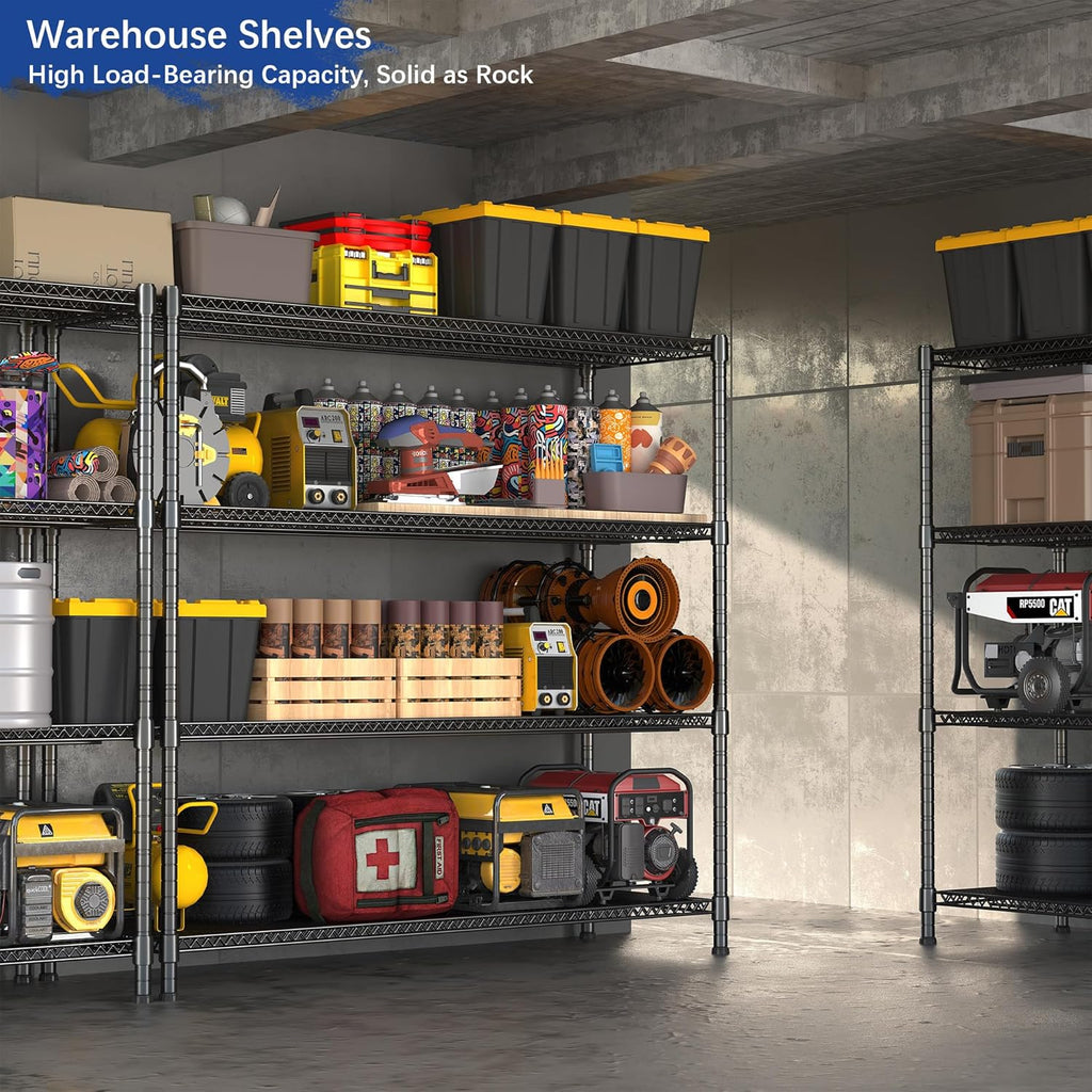 Heavy Duty Shelving, 72.2" H Garage Shelving Unit with Leveling Feet, 4-Tier Adjustable Garage Storage Shelves Metal Rack, Industrial Shelving for Warehaouse Storage, 60" W x 24" D x 72.2" H, Black