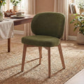 YOUNIKE Olive Green Dining Chair with High Back Single Mid Century Modern Kitchen Chair Boucle Fabric Upholstered Armless Accent Chair 20" Wide Padded Seat with Wooden Legs for Living Room Bedroom
