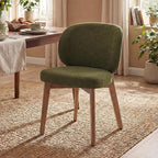 YOUNIKE Olive Green Dining Chair with High Back Single Mid Century Modern Kitchen Chair Boucle Fabric Upholstered Armless Accent Chair 20" Wide Padded Seat with Wooden Legs for Living Room Bedroom