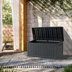 TARKARI 200 Gallon Lockable Resin Deck Box, Waterproof & UV-Resistant Outdoor Storage Box for Outdoor Cushion Storage, Garden Tools & Pool Accessories Storage, Black