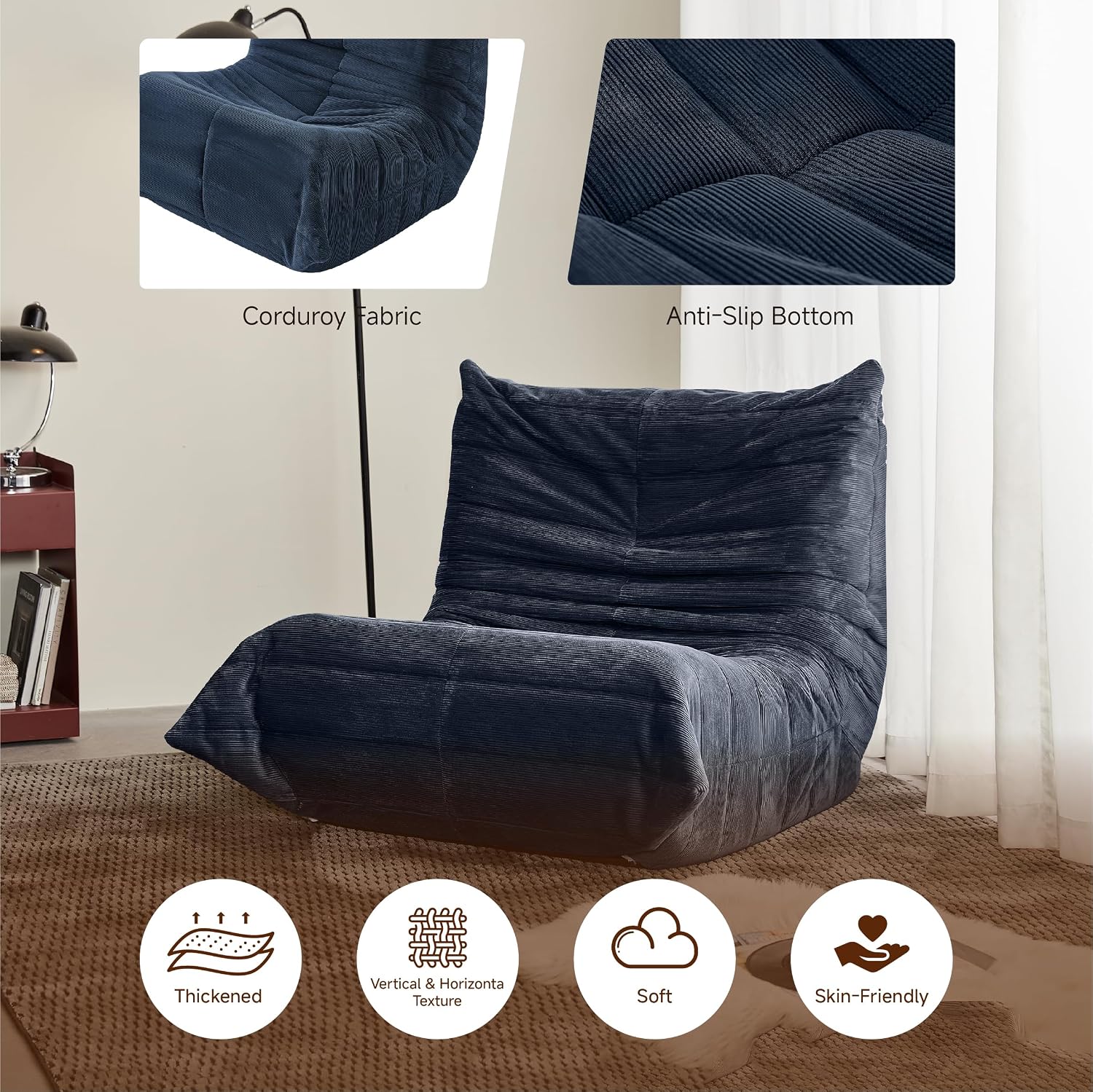 Bean Bag Chair for Adults,Bean Bag Chairs with High Density Comfortable Memory Foam,Giant Lazy Sofo Fireside Bean Bag Chair, for Living Room, Bedroom, Reading & TV (Bule)