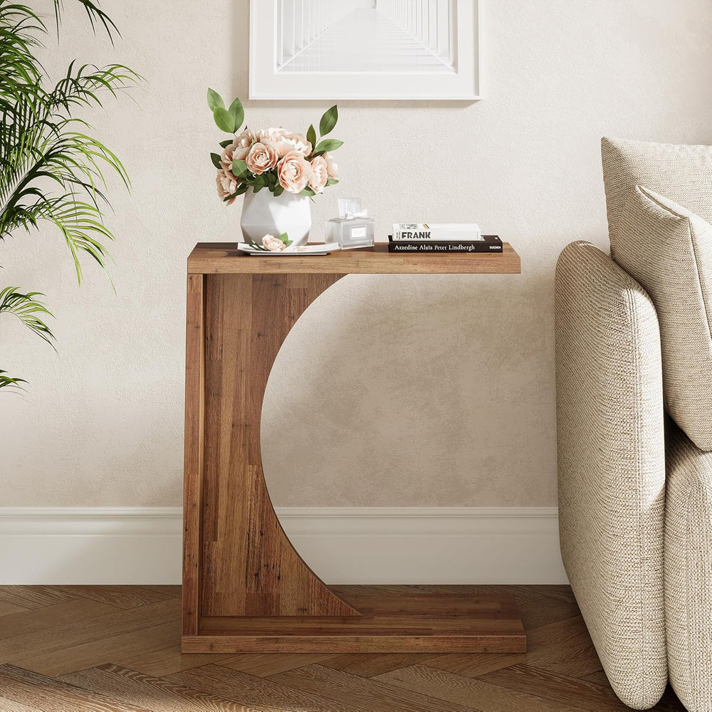 Tribesigns C-Shaped End Table for Couch, Small Bedside Table for Sofa, Wooden...