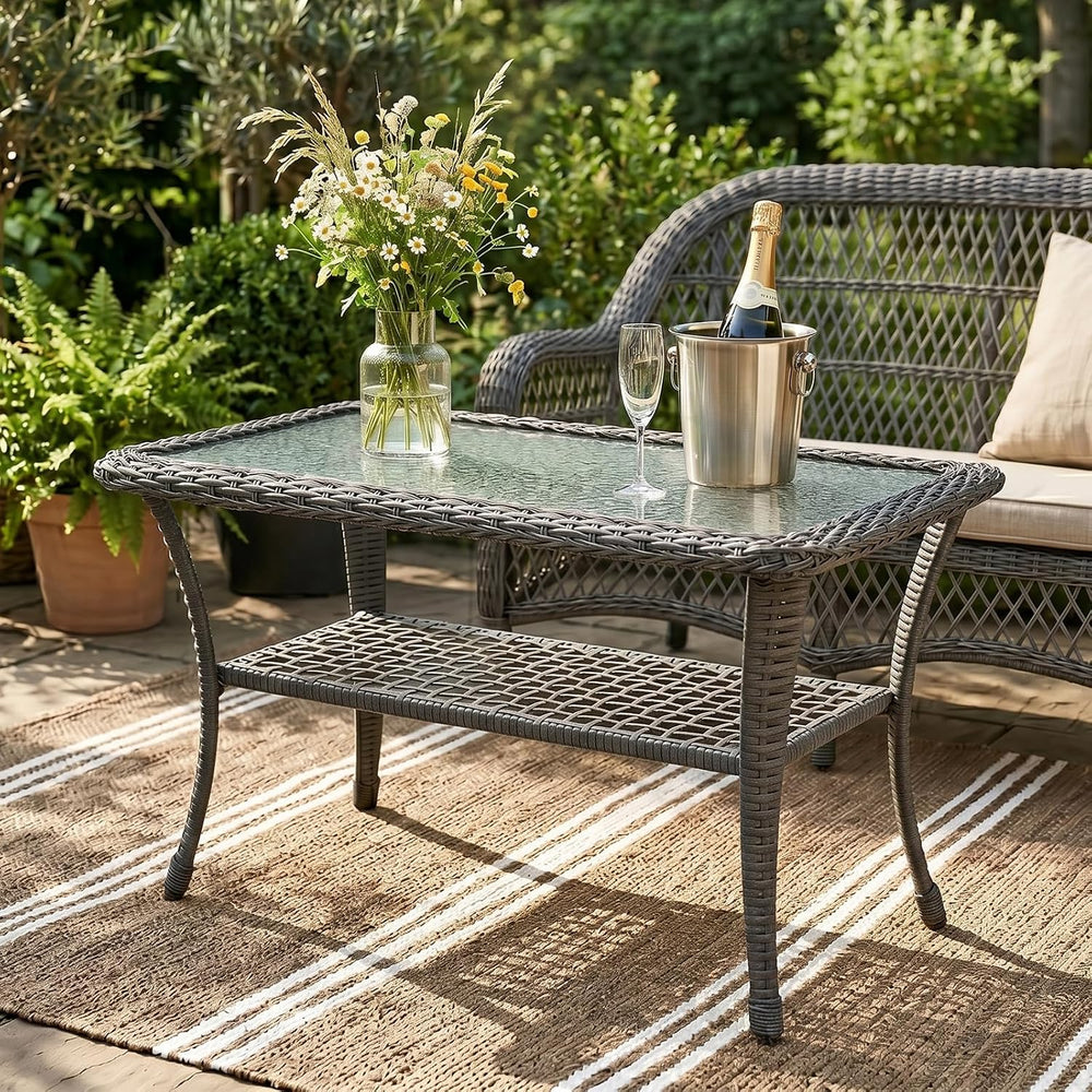 MEETWARM Wicker Patio Coffee Table, 34.5" Rectangle Outdoor Coffee Table...