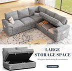 85 Inch Modular Sectional Sofa with Pull Out Bed, L Shaped 5 Seat Sectional Sleeper Sofa with Storage, Sectional Couches for Living Room, Cloud Modular Couch,Removable Sofa Cover,Light Grey