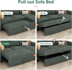 HONBAY Modular Sectional Sleeper Sofa with Pull Out Bed, L Shaped Sofa with Storage, Modular Sectional Couches for Living Room, Green