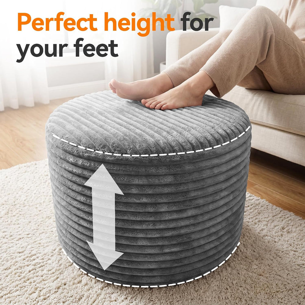 20in Round Pouf Ottoman, Large Corduroy Ottoman Foot Rest with Solid High-Den...