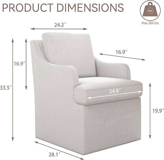 VKNOW Upholstered Dining Chairs, Modern Kitchen Chairs Dinner Chairs with 4 Casters, Chenille Armchair for Bedroom Reading Room Living Room, Light Grey