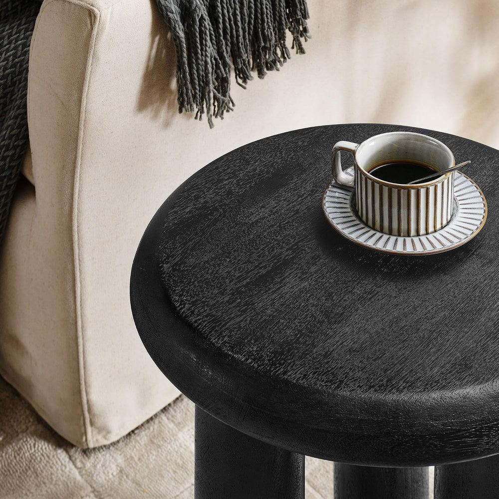 Modway Mavina Mango Wood Round Side Table in Black - Modern Wood Accent Table...