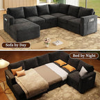106.7" Sectional Sleeper Sofa with Pull Out Couch, Modern 7 Seat U Shaped Modular Couch, Sectionals Modular Sofa with Storage, Comfy Sectional Couches for Living Room & Apartment, Dark Gray