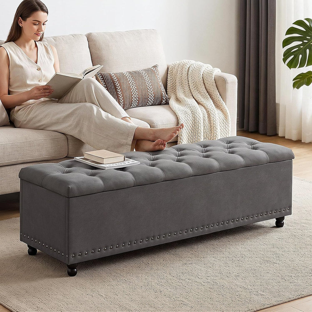 51" Storage Ottoman Bench with Wooden Legs and Soft-Close, Grey | Large ...