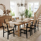 Mid Century Modern Rattan Dining Chairs Set of 4 Black Beechwood Kitchen Chairs Farmhouse Woven Dining Room Chairs Armless Boho Cane Wicker Chair Wooden Dining Chairs with Weave Hemp Seat and Backrest