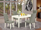 East West Furniture CAEL5-LWH-07 5 Piece Dining Table Set for 4 Includes a Rectangle Kitchen Table and 4 Gray Linen Fabric Upholstered Parson Chairs, 36x60 Inch, Linen White