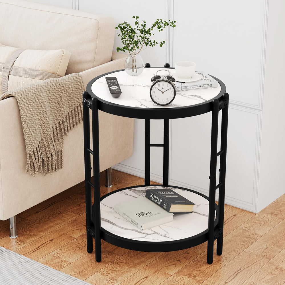 Alunaune Industrial End Table, 2-Tier Round Side Table, Small Modern Storage ...