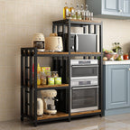 Kitchen Bakers Rack, 4-Tier+3-Tier Workstation Organizer Shelf, Free Standing Kitchen Utility Cart Storage Shelf Organizer Utility Microwave Stands Storage for Spice（Rustic Brown）