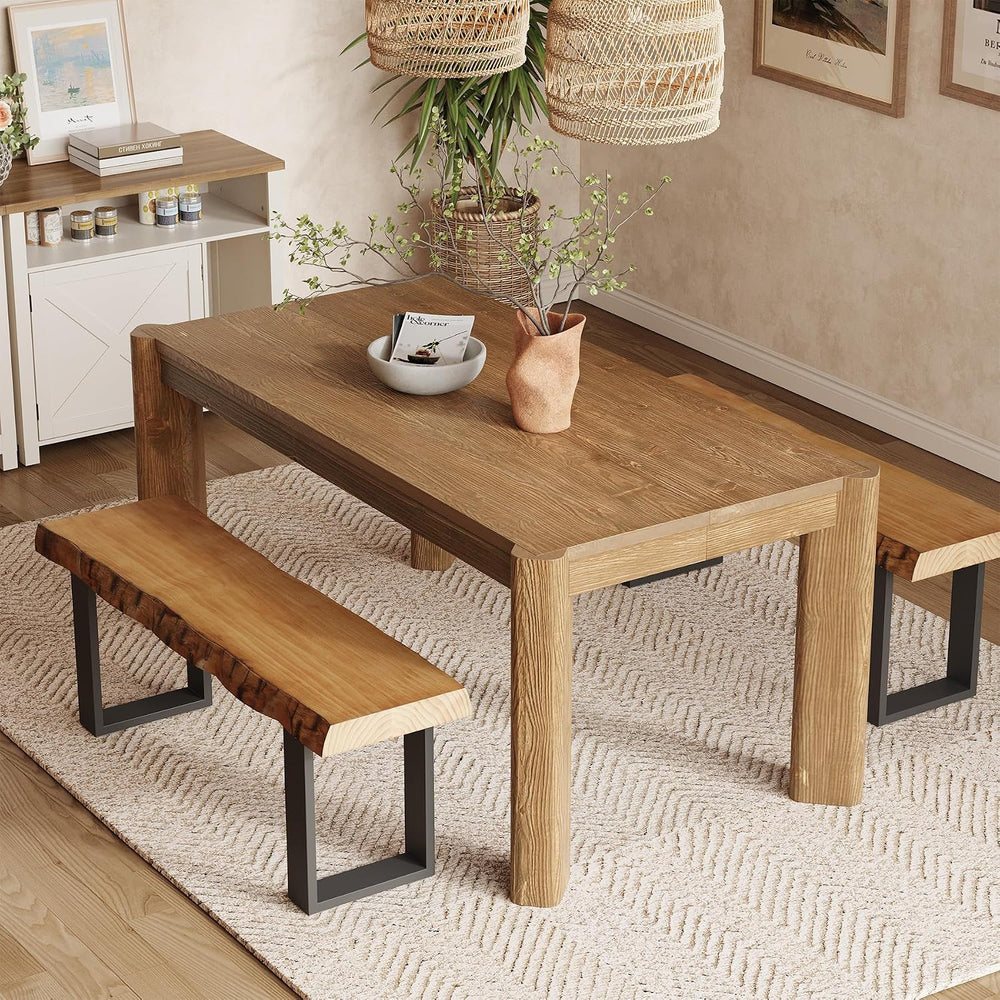 Solid Wood Dining Bench, 47'' Industrial Entryway Bench with Black Me...