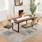 Zesthouse Natural Rattan Dining Chairs Set of 2, Mid Century Modern Dining Chairs with Solid Wood Back & Chrome Base, for Kitchen Living Room, Breuer Design Inspired, Upholstered Linen Fabric, Green