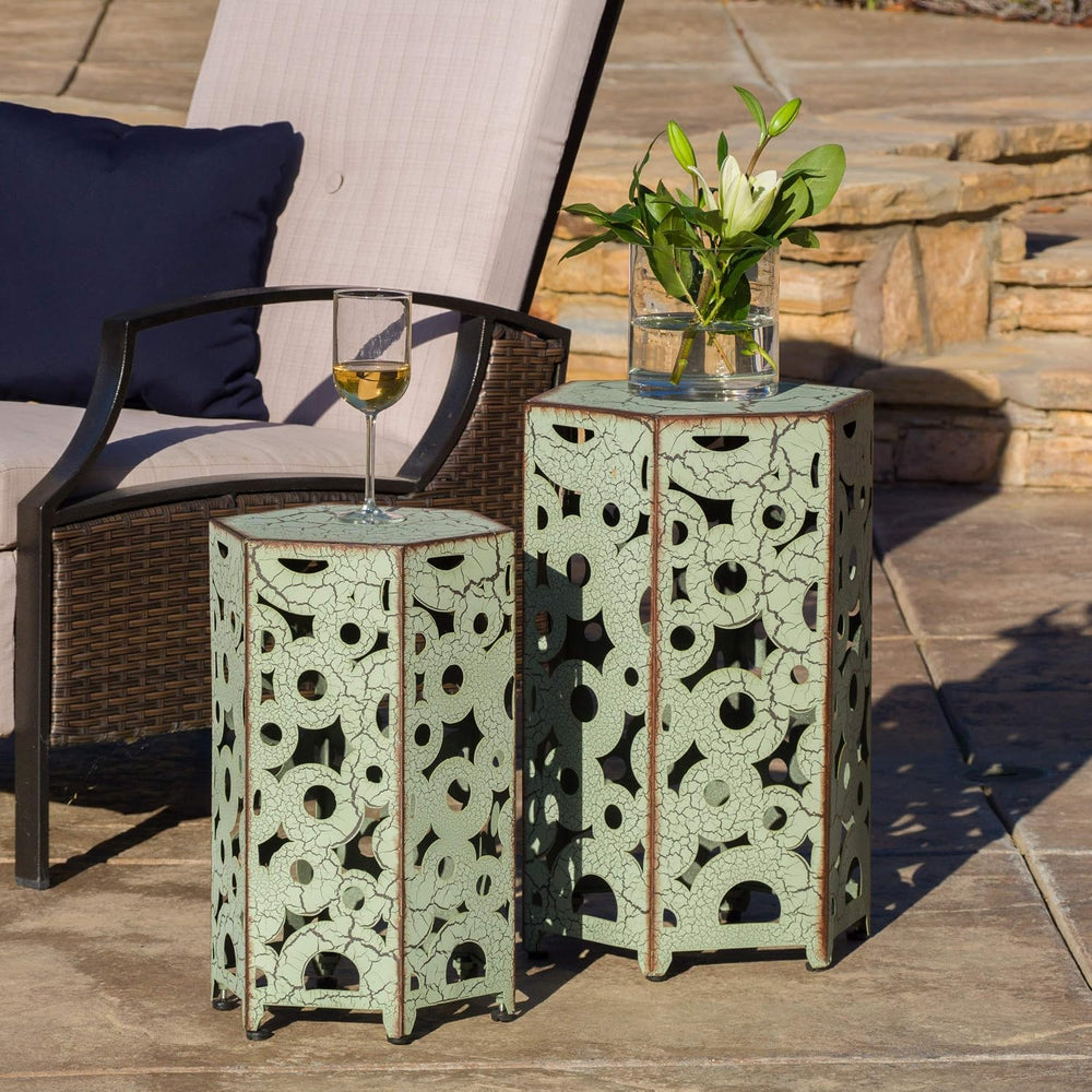 Christopher Knight Home Parrish Iron Accent Tables, 2-Pcs Set, Antique Green