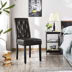 Yaheetech Upholstered Dining Chairs Set of 4 Modern Leather Parsons Kitchen Chairs with Button Tufted High Back and Solid Wood Legs and for Dining Room/Living Room/Restaurant, Brown