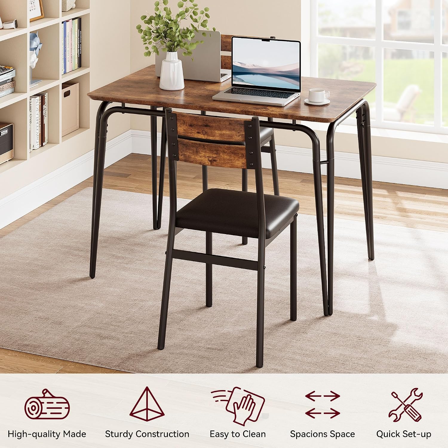 GarveeHome Dining Table for 2, Small Table and Chairs Set of 2, Square Dinette Set for 2, 3 Piece Kitchen & Dining Room Sets for Small Space (Vintage, Table with 4 Upholstered Chairs)