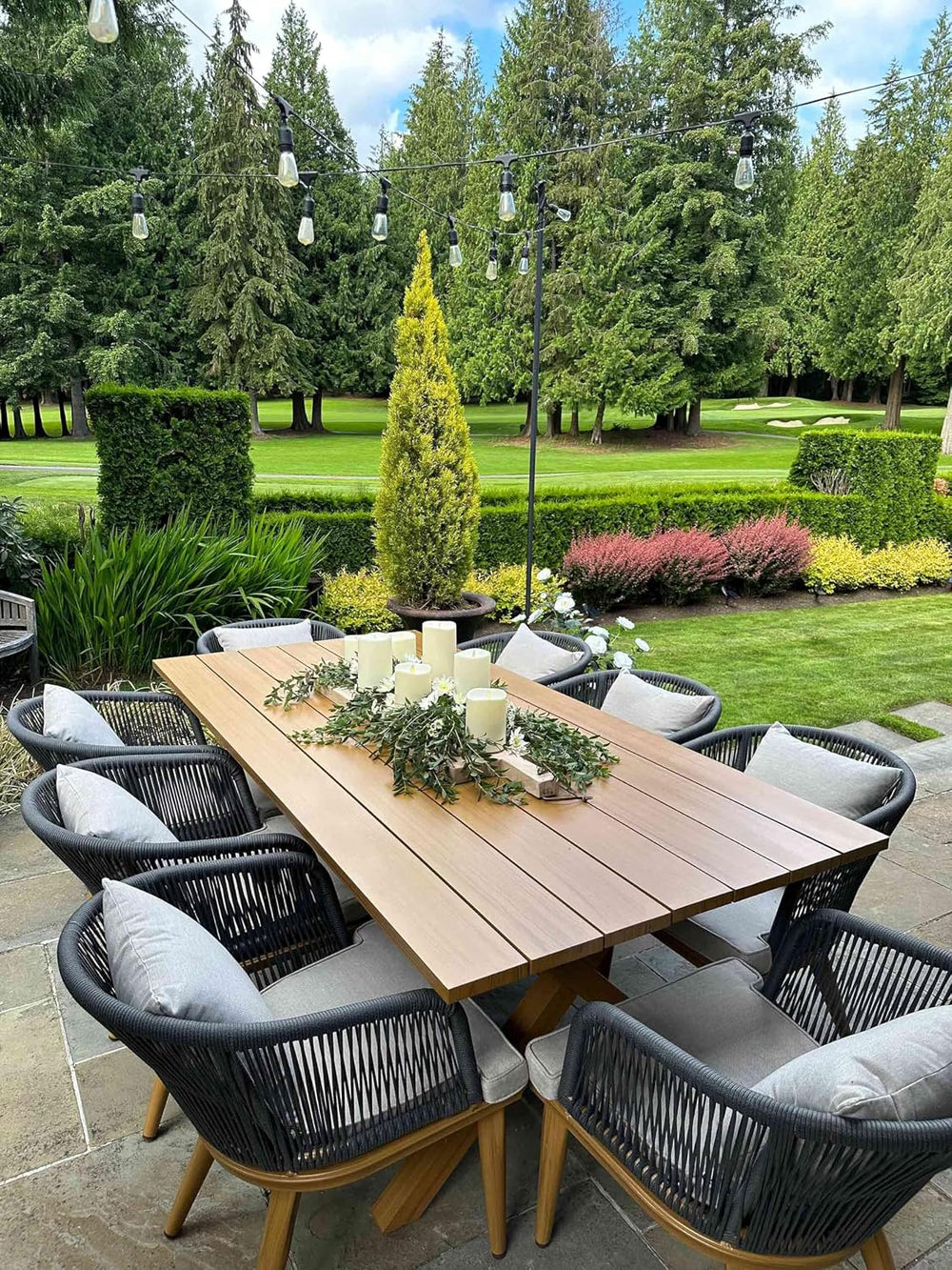 PURPLE LEAF 9 Pieces Patio Dining Set Teak-Finish Aluminum Table and Chairs