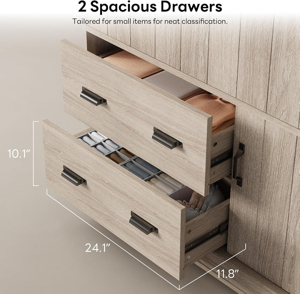 LIKIMIO Wardrobe Closet, 70" Tall 4 Doors Large Wooden Closet with 2 Drawers, 3 Shelves Bedroom Armoire with Hanging Rod, Freestanding Storage Cabinet for Hanging Clothes, Light Oak
