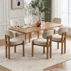 Wooden Dining Chairs Set of 6, Mid Century Modern Chenile Upholstered Dining Room Chair Kitchen Chairs with Solid Wood Legs, Farmhouse Dinner Chair for Kitchen Restaurant Living Room, Beige