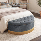Homebeez 43.3" Half Moon Ottoman, Velvet Tufted Upholstered Footstool, with Nailhead Trim & Bullion Fringe, Decorative Accent Seating for Living Room, Bedroom, Entryway, Vanity, Vintage Furniture