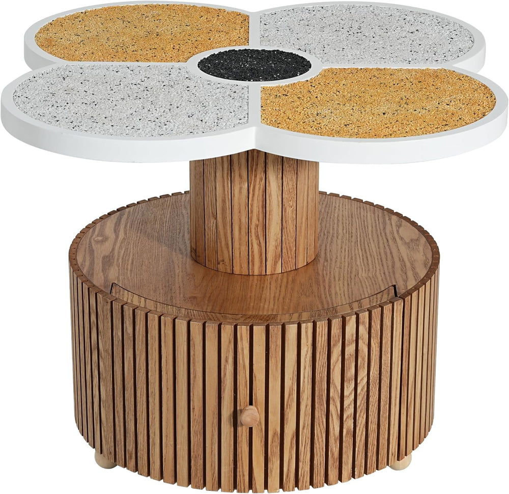Unique Four-Petal Accent Table with Storage Drawer, Nordic Style Round Side T...