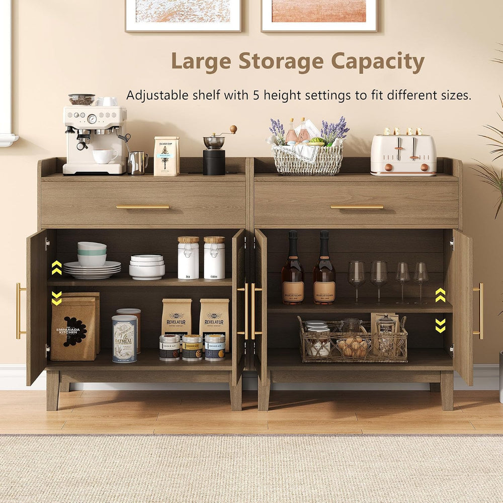 30" Rattan Sideboard Buffet Cabinet with Storage and Drawer, Boho Coffee...
