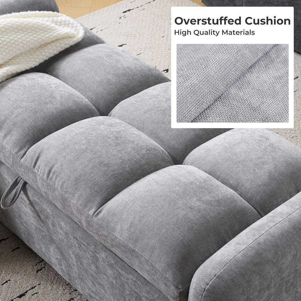 Oversized Chenille Ottoman Bench with Storage, Upholstered End of Bed Bench f...