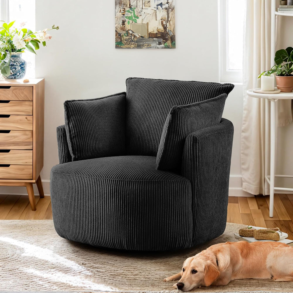 Swivel Accent Chair Round Barrel Armchair Upholstered Living Room Chair Cordu...