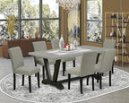 East West Furniture V697AB106-7 7 Piece Dinette Set Consist of a Rectangle Dining Room Table with V-Legs and 6 Shitake Linen Fabric Parsons Dining Chairs, 40x72 Inch, Multi-Color