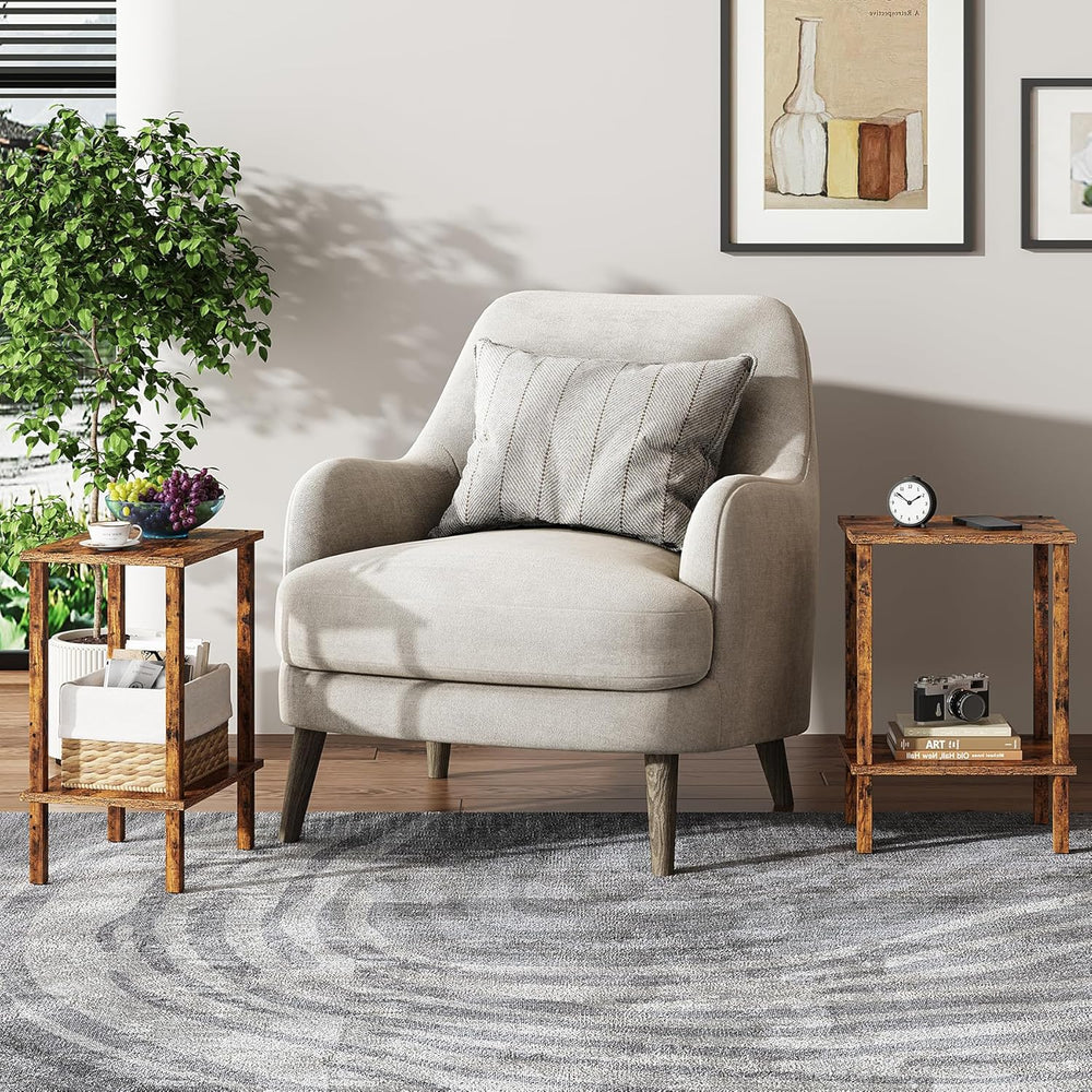 TUTOTAK End Table, Set of 2, Side Table, Nightstand, 2-Tier Storage Shelf, So...
