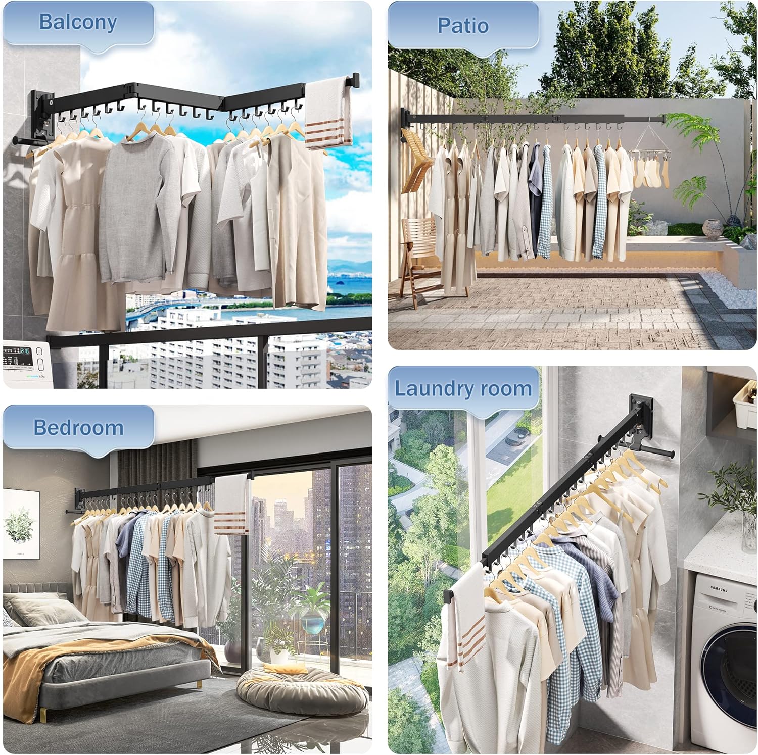 Clothes Drying Rack Wall Mounted(can fold Upward),Laundry Drying Rack,Laundry Room Organization,Wall Mounted Laundry Rack Folding,Retractable Clothing Rack,Collapsible Clothes Hanging Rack