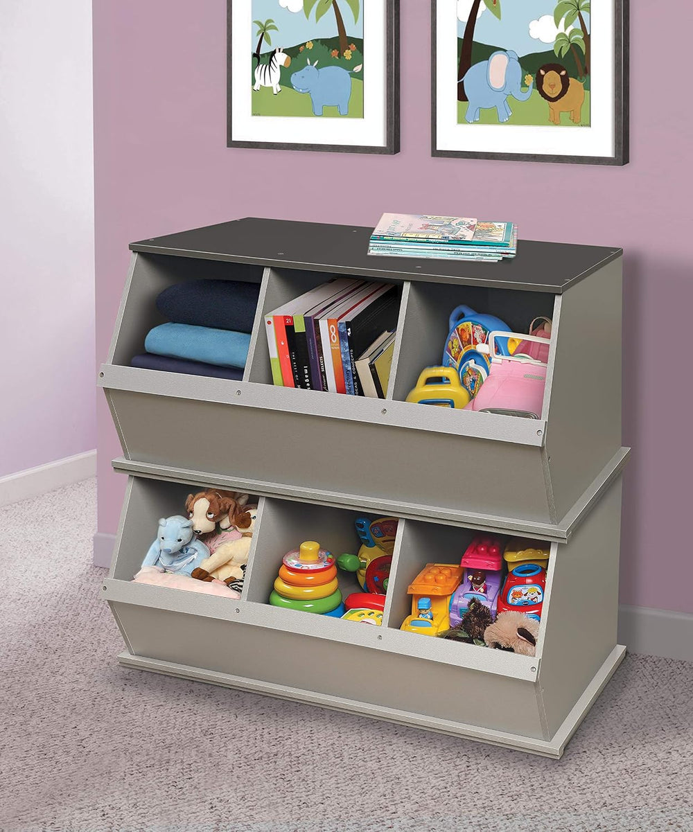 Badger Basket Three-Bin Stackable Storage Cubby – Woodgrain Gray, Expandable ...