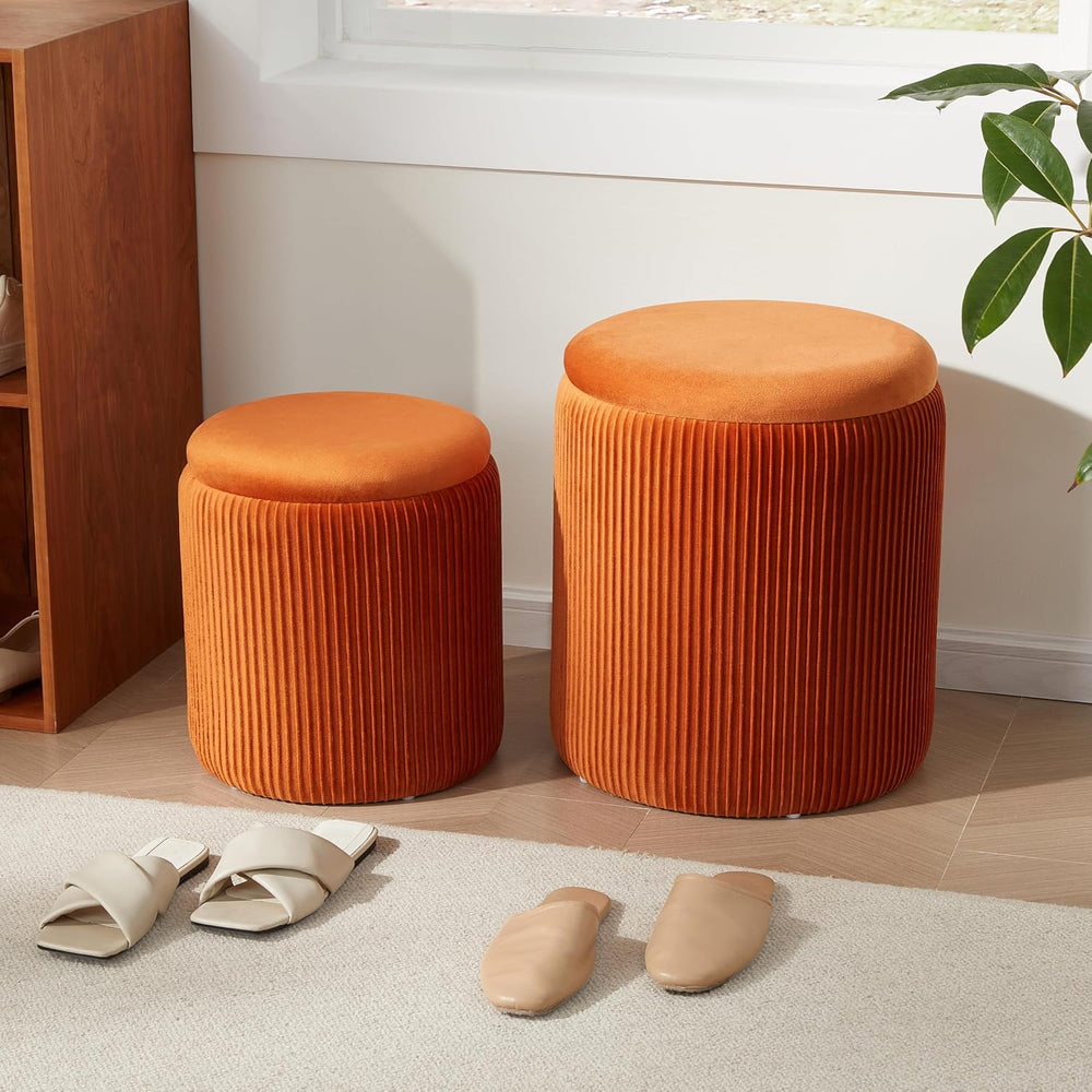 Royal Windsor Round Ottoman with Storage Set of 2, Storage Vanity Stool | Vel...