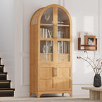 71" Tall Arched Kitchen Pantry Cabinet - Farmhouse Wood Kitchens Storage Cabinets with Door Shelves, Open & Adjustable Shelves, Hidden Drawer and Glass Door for Dining Room