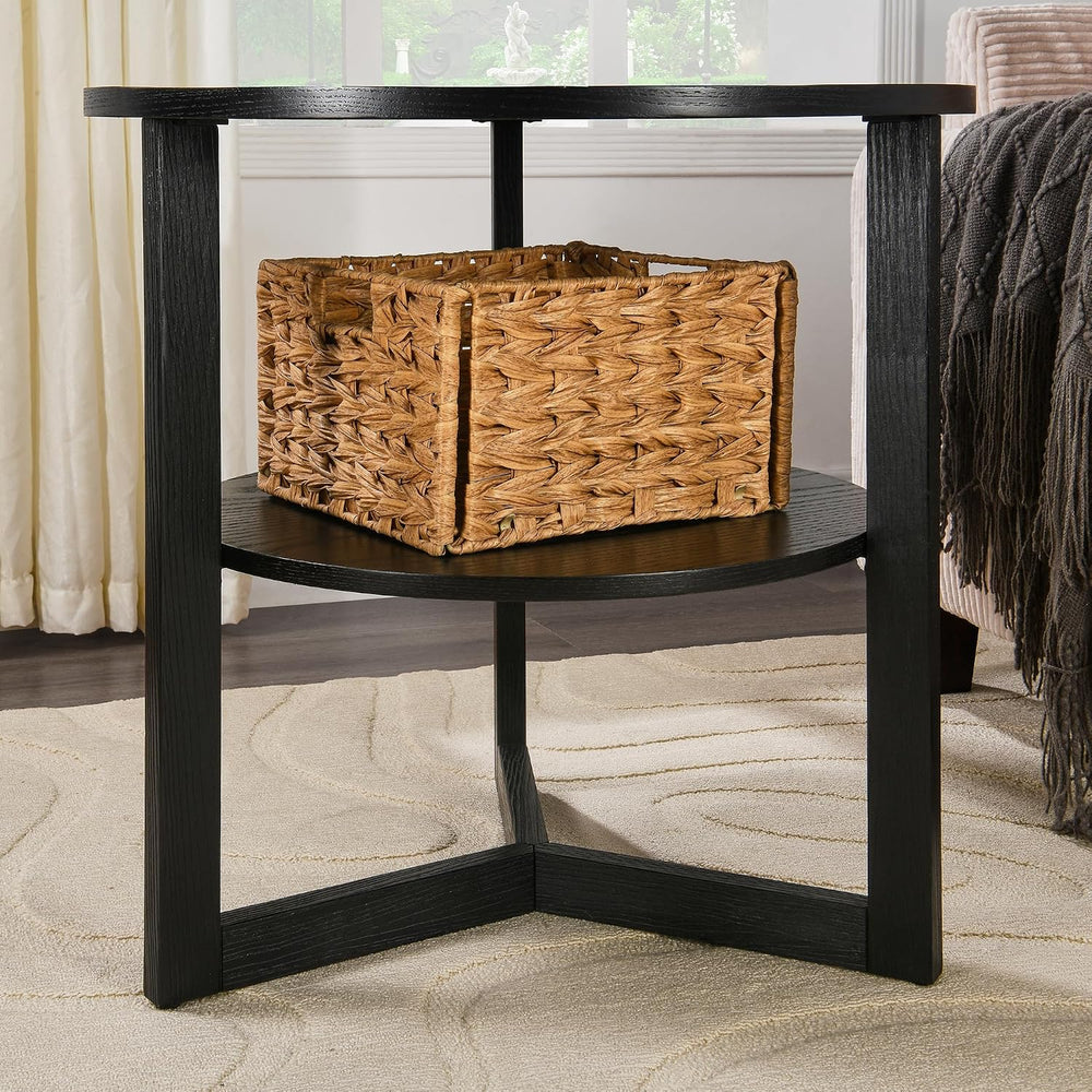 Round End Table, Farmhouse Side Table with Solid Wood Criss-Cross Legs for Sm...