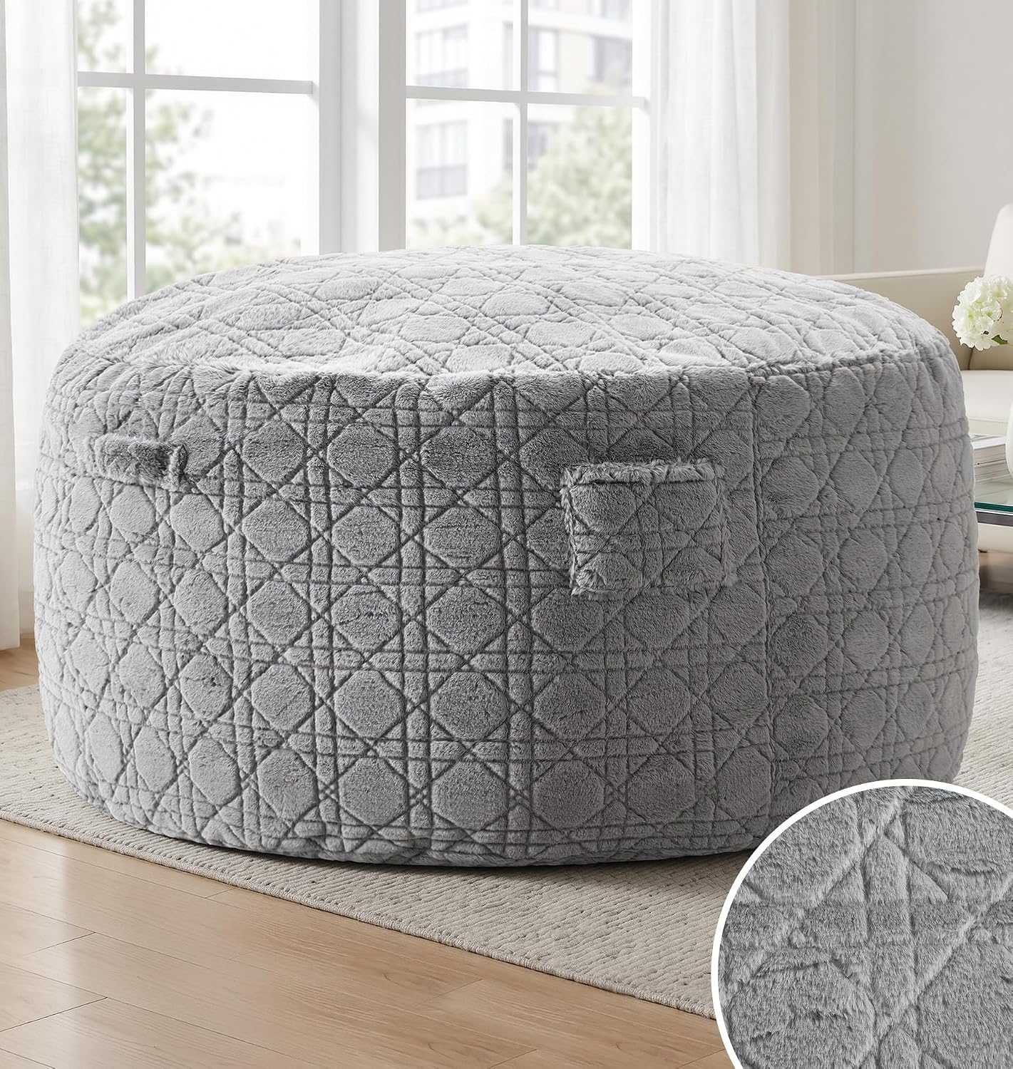 5FT Bean Bag Chair Oversized Bean Bags for Adults Large Bean Bag Beanbag Chair Washable Cover Quilted Plush Bean Bags Giant Memory Foam Bean Bag Chairs for Adults Pocket Bedrooms Living Room (Grey)