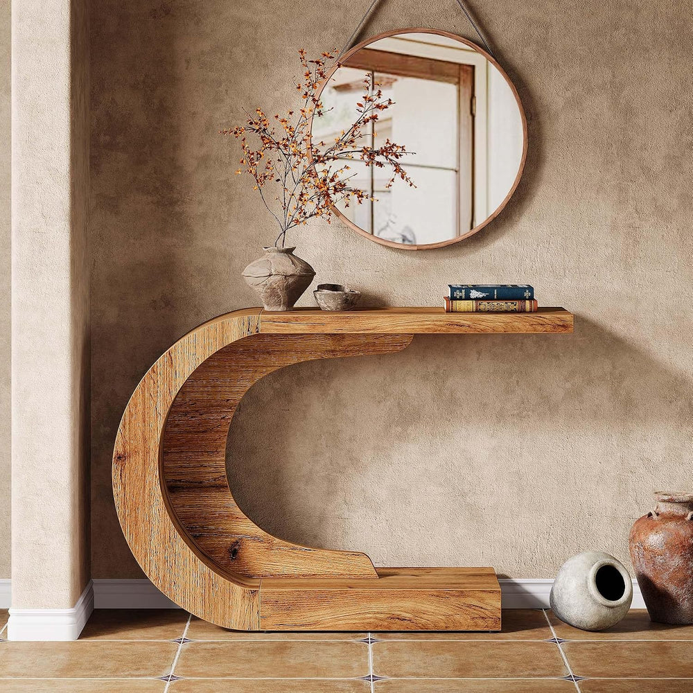 Tribesigns 43.3" Farmhouse Console Table for Entryway, Unique C-Shaped R...