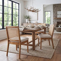 Farmhouse Rattan Dining Chairs Set of 2, Cream Linen Upholstered with Cane Back, Comfortable Side Wood Chairs for Dining Room/Kitchen/Living Room/Restaurant