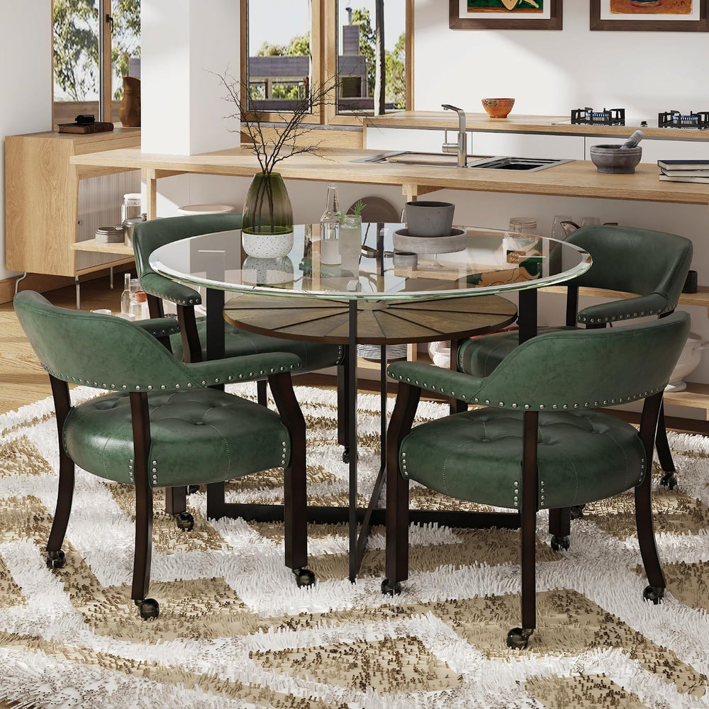 LEEMTORIG Set of 4 Large Dining Chairs with Casters and Arms, Rolling Dining ...