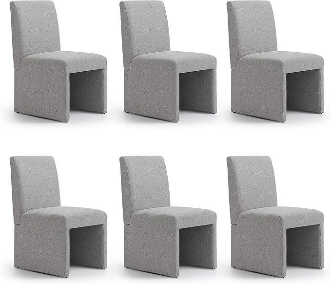 Upholstered Dining Chairs Set of 6 Modern Kitchen & Dining Room Chairs Linen Fabric Dining Chairs with Wooden Frame, Grey