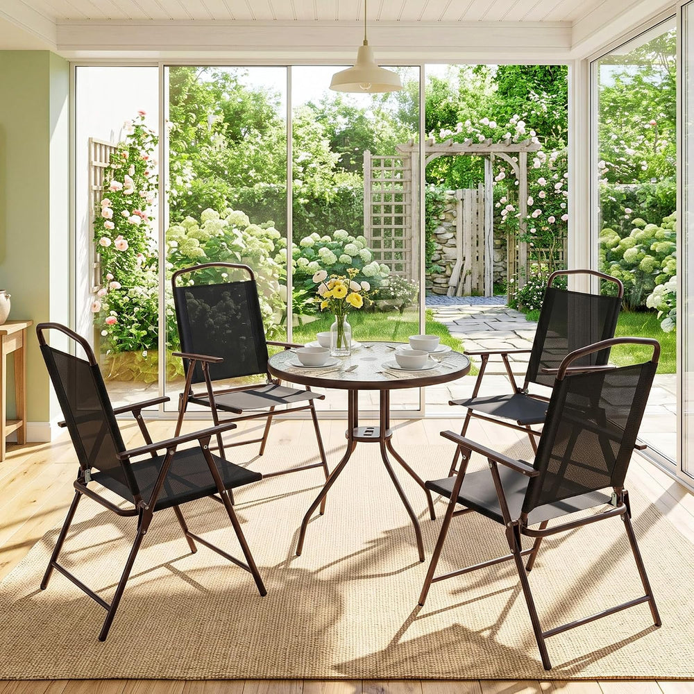 Outsunny 6 Piece Outdoor Patio Dining Set for 4 with Umbrella Black/Coffee