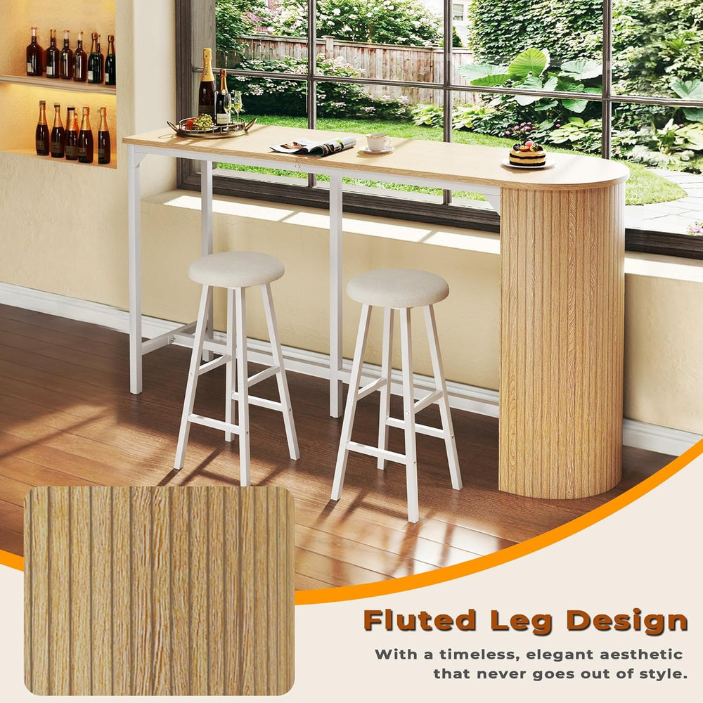 Fluted Bar Table and Chairs Set, 55'' Long Bar Tables with 2 Stools, ...