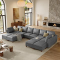 SITJOY 172" Faux Leather Modular Sectional Sofa with Storage, Mid Century Modern Sectional Couches for Living Room, Soft Padded Armrests, Oversized 14 Seat U Shaped Couch with Chaise, Gray