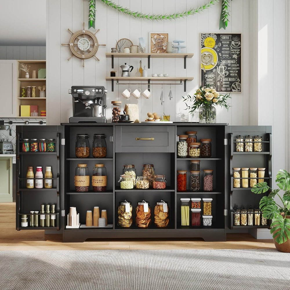 Gizoon 45" Coffee Bar Cabinet with Door and Shelves Kitchen Hutch with C...